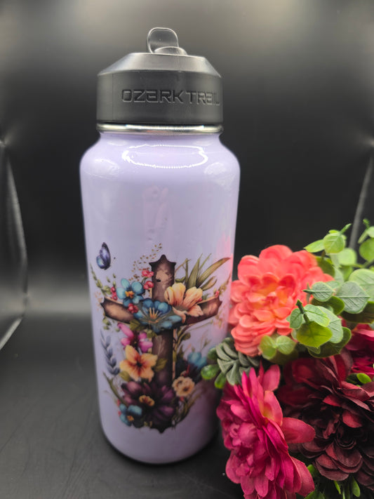 Purple Faith Cross 32oz Water Bottle/ Tumbler